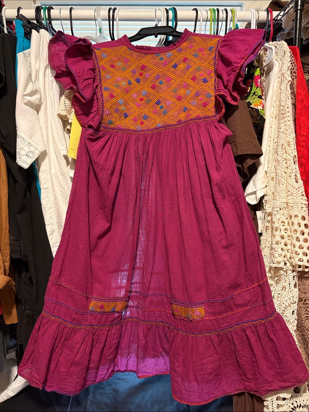 IKAT hand woven and embroidered cotton dress. 22 in flat pit to pit (44 around)
